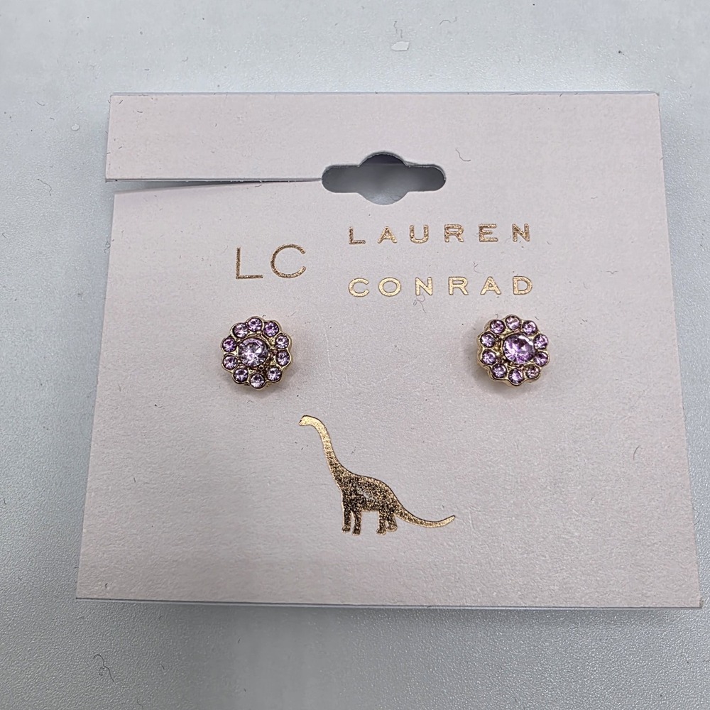 LC Lauren Conrad Earrings Gold‎ Tone Crystal Purple Rhinestones NWT